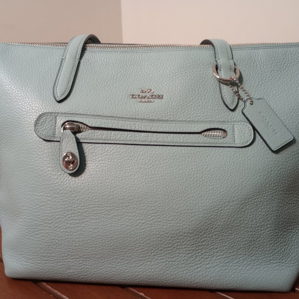 Coach mini Zip Top Pebble Leather Tote Mint Green